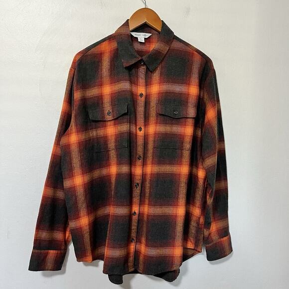 Old Navy Womens Swiftie Boyfriend Flannel Shirt Size LT Evermore Country Barn - Picture 1 of 7